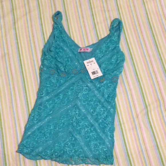 Vintage Light Turquoise Lace Sheer Sleeves Top by Tres Pink Hearts - Picture 14 of 14